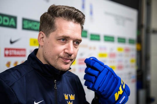 Head coach Sam Hallam of Sweden is being interviewed