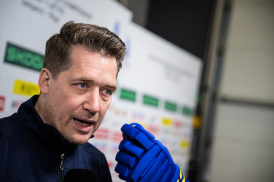 Head coach Sam Hallam of Sweden is being interviewed