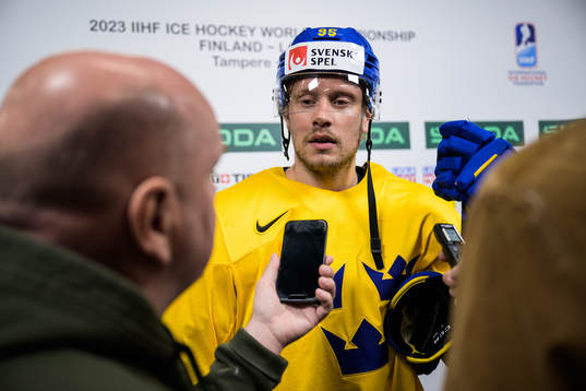 Jacob de la Rose of Sweden is being interviewed by media