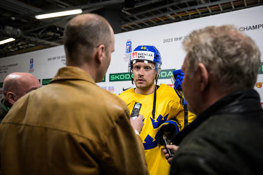 Jacob de la Rose of Sweden is being interviewed by media