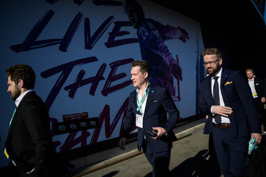 Lukas Bengtsson, head coach Sam Hallam and media manager
