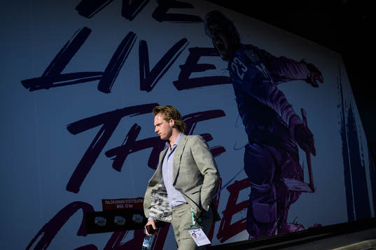Rasmus Sandin of Sweden arrives to the arena
