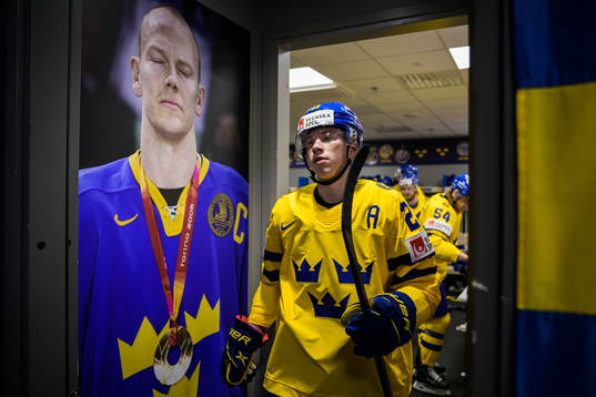 Lucas Raymond of Sweden leaves the dressing room for warm-up