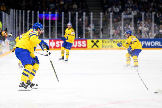Marcus Sörensen of Sweden breaks his stick