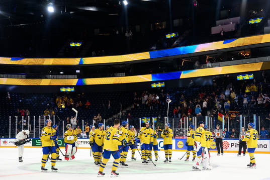 The Swedish players celebrate