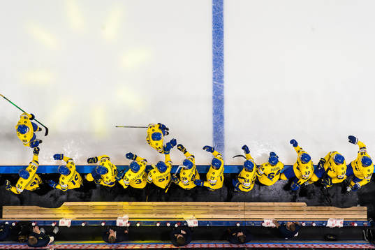 Dennis Everberg and Oscar Lindberg of Sweden celebrate with