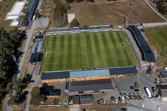 Drönarvy över Strandvallen