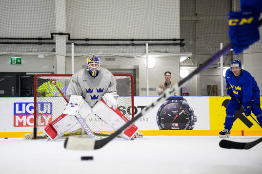 Goaltender Lars Johansson of Sweden at a practice session