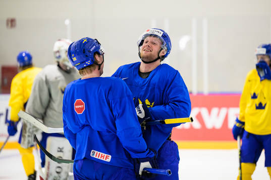 Rasmus Sandin and Alexander Nylander of Sweden at a