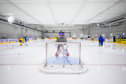 Goaltender Lars Johansson of Sweden at a practice session