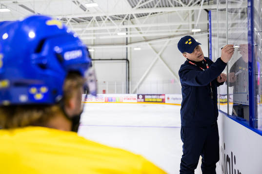 Head coach Sam Hallam of Sweden giving instructions at a