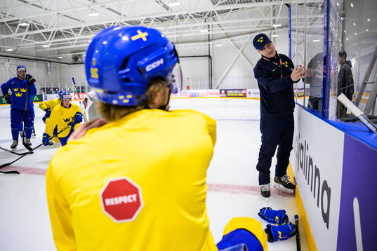 Head coach Sam Hallam of Sweden giving instructions at a