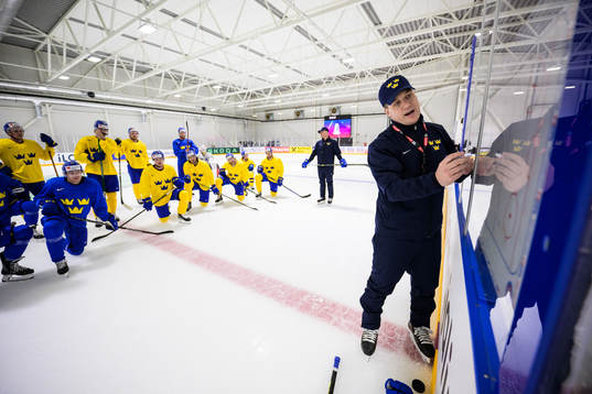 Head coach Sam Hallam of Sweden giving instructions at a