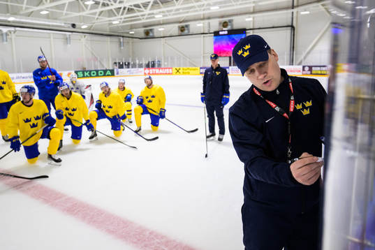 Head coach Sam Hallam of Sweden giving instructions at a