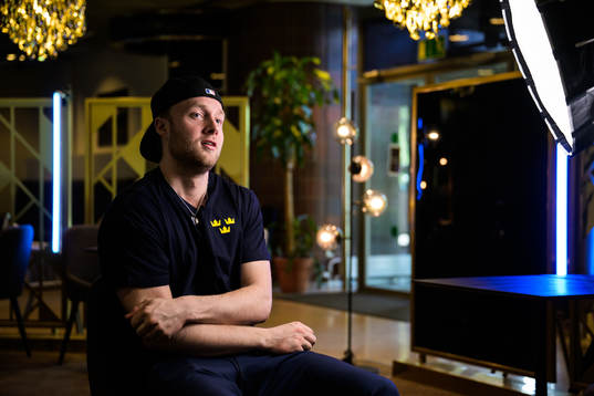 Alexander Nylander of Sweden is being interviewed by SVT at