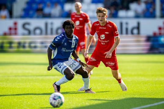 Christopher Bonsu Baah of Sarpsborg 08 and David Møller
