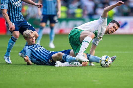 Djurgårdens Lucas Bergvall och Hammarbys Pavle Vagic