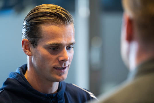 Djurgårdens Hampus Finndell i mixade zonen