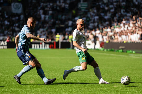Djurgårdens Victor Edvardsen och Hammarbys Simon Strand