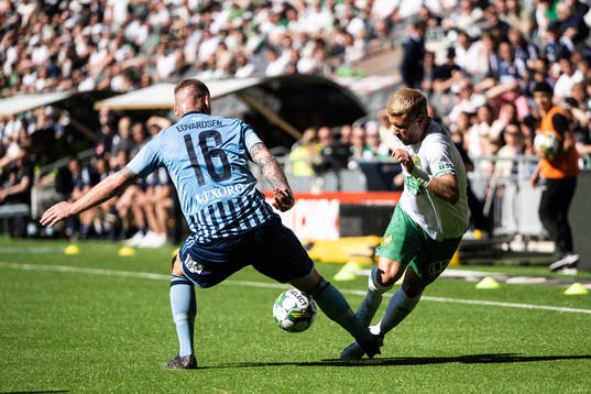 Djurgårdens Victor Edvardsen och Hammarbys Simon Strand
