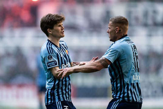 Djurgårdens Oliver Berg och Victor Edvardsen  jublar