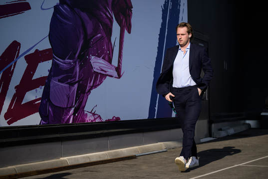 Rasmus Sandin of Sweden arrives to the arena for the 2023
