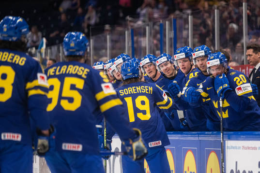 Marcus Sörensen of Sweden celebrates with team mates