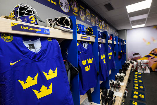 Jersey of goaltender Lars Johansson in the dressing room of