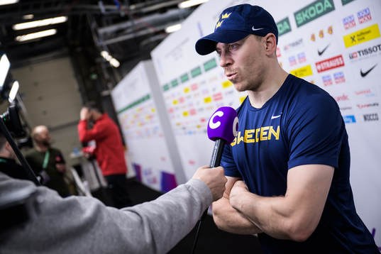 Pär Lindholm of Sweden is being interviewed