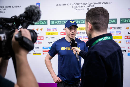 Pär Lindholm of Sweden is being interviewed