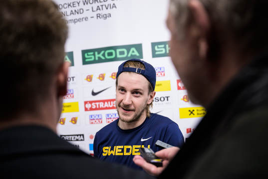 Jonathan Pudas of Sweden is being interviewed