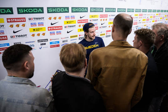 Jonathan Pudas of Sweden is being interviewed