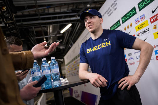 Pär Lindholm of Sweden is being interviewed
