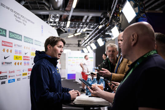 Assistant coach Stefan Klockare of Sweden is being