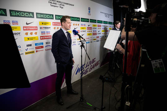Head coach Sam Hallam of Sweden being interviewed