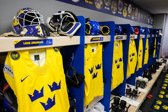 Jersey of goaltender Lars Johansson in the dressing room of