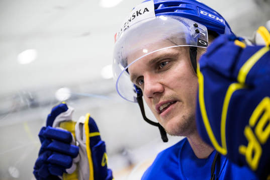 Jakob Silfverberg of Sweden being interviewed at a practice