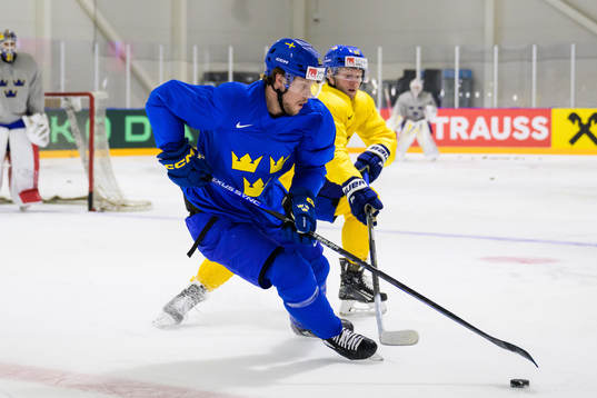 Jacob de la Rose and Alexander Nylander of Sweden at a