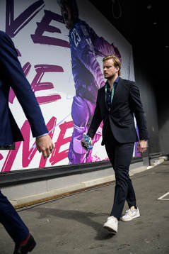 Jacob de la Rose of Sweden arrives to the arena for the