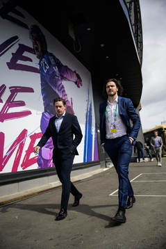 André Petersson and Dennis Everberg of Sweden arrive to