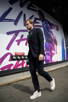 Jacob de la Rose of Sweden arrives to the arena for the