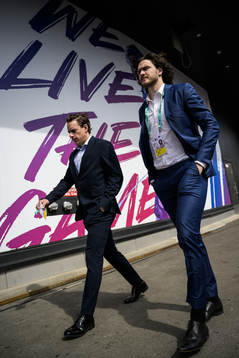 André Petersson and Dennis Everberg of Sweden arrive to