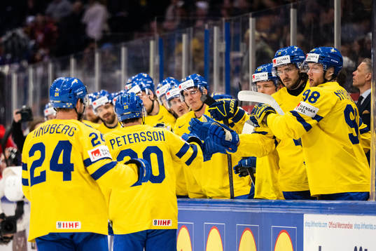 Oscar Lindberg och André Petersson of Sweden celebrates