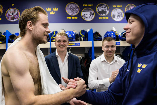 Jacob de la Rose and Lucas Raymond of Sweden celebrate