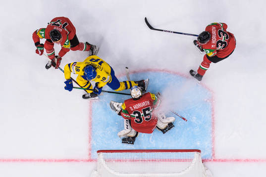 Roland Kiss, goaltender Dominik Horvath and Milan Horvath