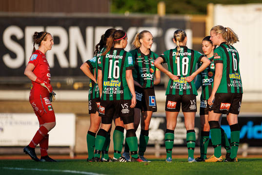 Varbergs spelare vid ett spelavbrott