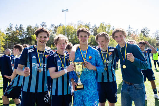 Djurgårdens Philip Rolke, Tom Dahlin, målvakt Max Croon,