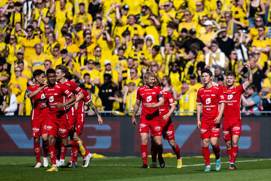 Ole Didrik Blomberg of Brann celebrates scoring 1-0