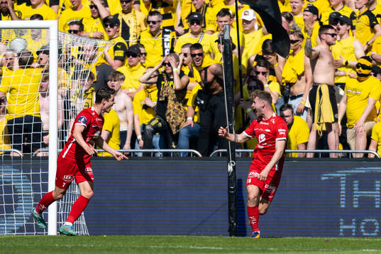 Ole Didrik Blomberg of Brann celebrates scoring 1-0