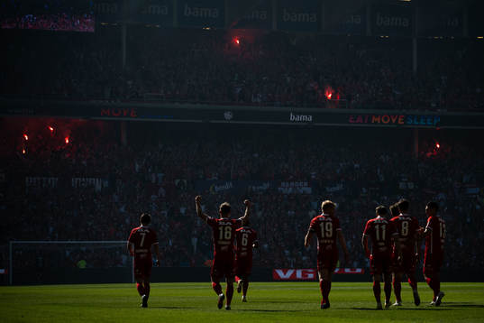 Ole Didrik Blomberg of Brann celebrates scoring 1-0